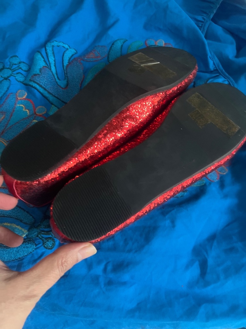 Red sparkling metallic flats ballet halloween